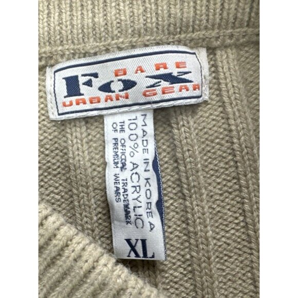 Bare Fox Urban Gear Sweater Mens‎ XL Tan Geometric Patchwork Grunge Y2K Hip Hop - Picture 3 of 10